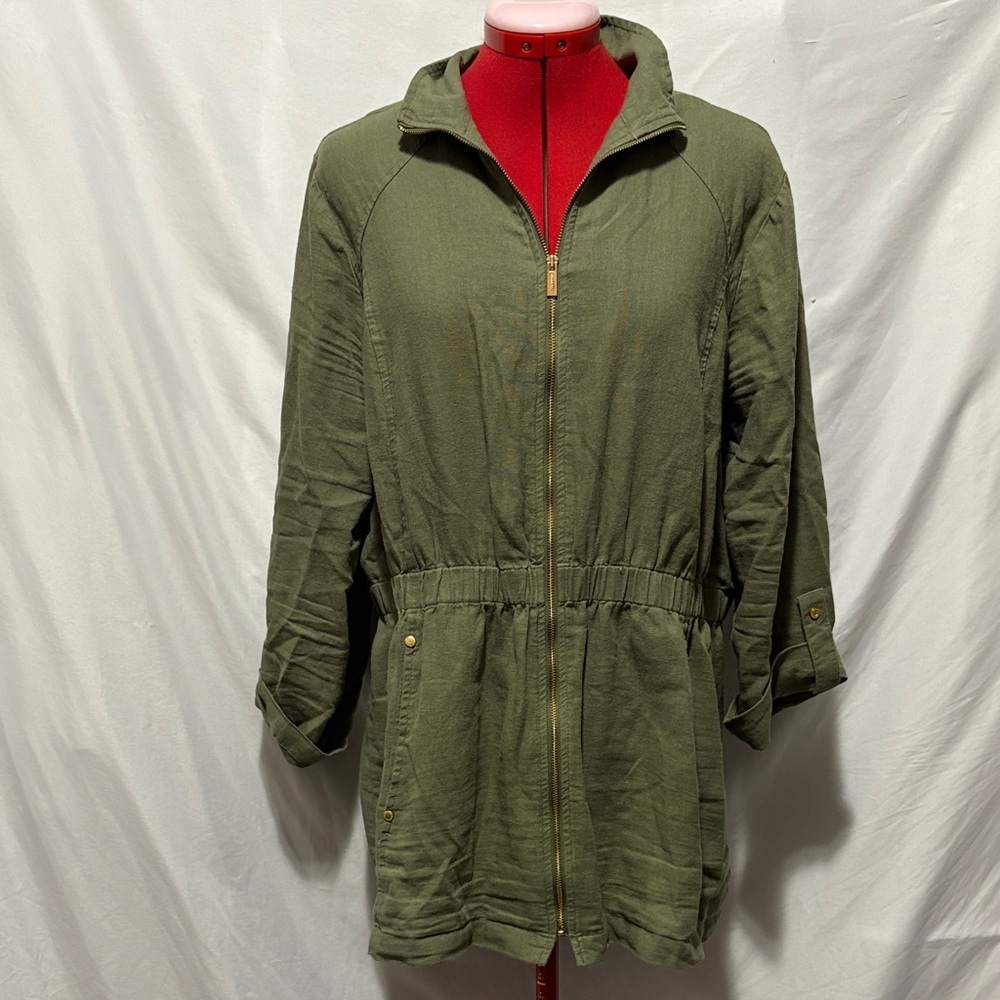 Ellen Tracy Linen Olive Utility Jacket LL198
